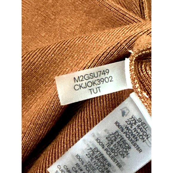 Calvin Klein S Copper Knit Satin Hem Tunic Top Layered Mock Neck Minimalist Chic - Picture 8 of 10